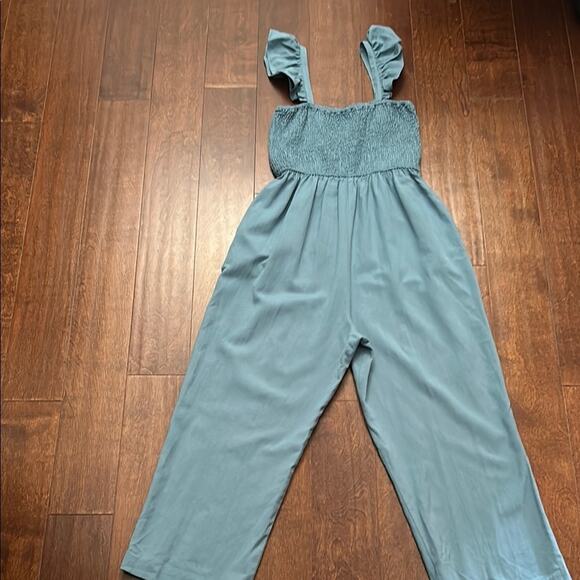 Pink Lily Linen Blend Jumpsuit with Ruffle Straps and Smocked Chest, Size Small - Picture 6 of 10